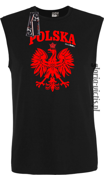 POLSKA herb Polski standard - Bezrękawnik męski - czarny