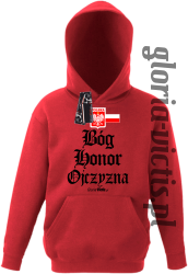 Bóg Honor Ojczyzna - Bluza dziecięca z kapturem czerwona 