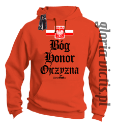 Bóg Honor Ojczyzna - Bluza męska z kapturem pomarańcz 