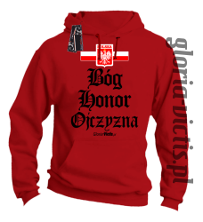 Bóg Honor Ojczyzna - Bluza męska z kapturem czerwona 