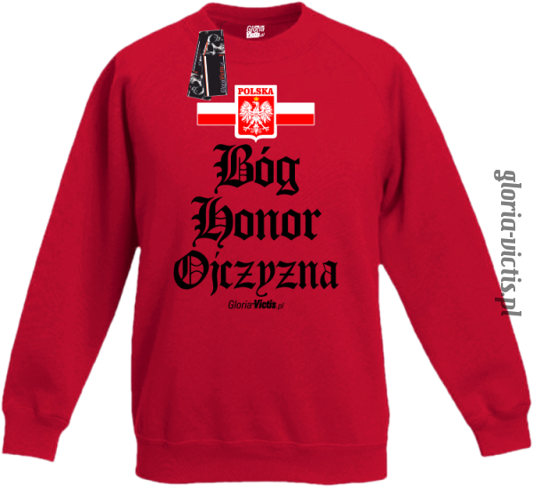 Bóg Honor Ojczyzna - Bluza dziecięca standard bez kaptura czerwona 
