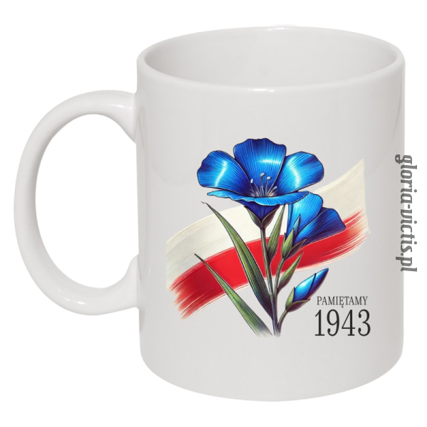 Kwiat Lnu flaga Polski Wołyń 1943 - Kubek ceramiczny 